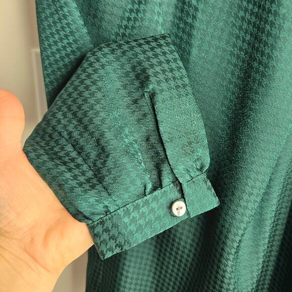 NWT ANN TAYLOR Emerald Green Houndstooth Check Women's Longsleeve Blouse Size XS - Picture 9 of 11